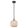 Innovations Lighting Farmhouse Rope 8" Wide Mini Pendant Black Antique Brass / White Glass with Brown Rope