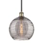 Innovations Lighting Athens Deco Swirl 10" Wide Mini Pendant Black Antique Brass / Light Smoke Deco Swirl