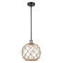 Innovations Lighting Large Farmhouse Rope 10" Wide Mini Pendant Black Antique Brass / Clear Glass with Brown Rope