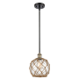 Innovations Lighting Farmhouse Rope 8" Wide Mini Pendant Black Antique Brass / Clear Glass with Brown Rope