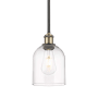 Innovations Lighting Bella 6" Wide Mini Pendant Black Antique Brass / Clear