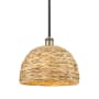 Innovations Lighting Woven Rattan 12" Wide Pendant Black Antique Brass / Natural