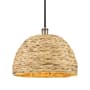 Innovations Lighting Woven Rattan 16" Wide Pendant Black Antique Brass / Natural