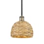 Innovations Lighting Woven Rattan 8" Wide Mini Pendant Black Antique Brass / Natural