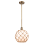Innovations Lighting Large Farmhouse Rope 10" Wide Mini Pendant Brushed Brass / White Glass with Brown Rope