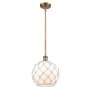 Innovations Lighting Large Farmhouse Rope 10" Wide Mini Pendant Brushed Brass / White Glass with White Rope
