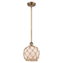Innovations Lighting Farmhouse Rope 8" Wide Mini Pendant Brushed Brass / White Glass with Brown Rope