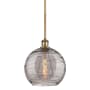 Innovations Lighting Athens Deco Swirl 10" Wide Mini Pendant Brushed Brass / Light Smoke Deco Swirl