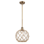 Innovations Lighting Large Farmhouse Rope 10" Wide Mini Pendant Brushed Brass / Clear Glass with Brown Rope