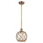 Innovations Lighting Farmhouse Rope 8" Wide Mini Pendant Brushed Brass / Clear Glass with Brown Rope