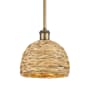Innovations Lighting Woven Rattan 8" Wide Mini Pendant Brushed Brass / Natural