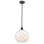Innovations Lighting Large Farmhouse Rope 10" Wide Mini Pendant Matte Black / White Glass with White Rope