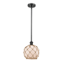 Innovations Lighting Farmhouse Rope 8" Wide Mini Pendant Matte Black / White Glass with Brown Rope