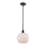 Innovations Lighting Farmhouse Rope 8" Wide Mini Pendant Matte Black / White Glass with White Rope