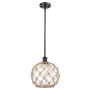 Innovations Lighting Large Farmhouse Rope 10" Wide Mini Pendant Matte Black / Clear Glass with Brown Rope