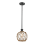 Innovations Lighting Farmhouse Rope 8" Wide Mini Pendant Matte Black / Clear Glass with Brown Rope