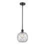 Innovations Lighting Farmhouse Rope 8" Wide Mini Pendant Matte Black / Clear Glass with White Rope