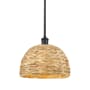 Innovations Lighting Woven Rattan 12" Wide Pendant Matte Black / Natural