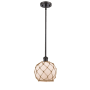 Innovations Lighting Farmhouse Rope 8" Wide Mini Pendant Oil Rubbed Bronze / White Glass with Brown Rope