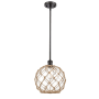 Innovations Lighting Large Farmhouse Rope 10" Wide Mini Pendant Oil Rubbed Bronze / Clear Glass with Brown Rope