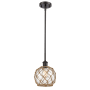 Innovations Lighting Farmhouse Rope 8" Wide Mini Pendant Oil Rubbed Bronze / Clear Glass with Brown Rope