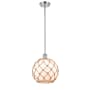 Innovations Lighting Large Farmhouse Rope 10" Wide Mini Pendant Polished Chrome / White Glass with Brown Rope