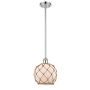 Innovations Lighting Farmhouse Rope 8" Wide Mini Pendant Polished Chrome / White Glass with Brown Rope