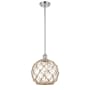 Innovations Lighting Large Farmhouse Rope 10" Wide Mini Pendant Polished Chrome / Clear Glass with Brown Rope