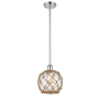Innovations Lighting Farmhouse Rope 8" Wide Mini Pendant Polished Chrome / Clear Glass with Brown Rope