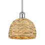 Innovations Lighting Woven Rattan 8" Wide Mini Pendant Polished Chrome / Natural
