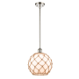 Innovations Lighting Large Farmhouse Rope 10" Wide Mini Pendant Polished Nickel / White Glass with Brown Rope