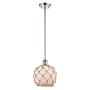 Innovations Lighting Farmhouse Rope 8" Wide Mini Pendant Polished Nickel / White Glass with Brown Rope
