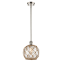 Innovations Lighting Farmhouse Rope 8" Wide Mini Pendant Polished Nickel / Clear Glass with Brown Rope