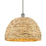 Innovations Lighting Woven Rattan 16" Wide Pendant Polished Nickel / Natural