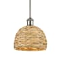 Innovations Lighting Woven Rattan 8" Wide Mini Pendant Polished Nickel / Natural