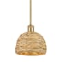 Innovations Lighting Woven Rattan 8" Wide Mini Pendant Satin Gold / Natural