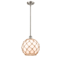 Innovations Lighting Large Farmhouse Rope 10" Wide Mini Pendant Brushed Satin Nickel / White Glass with Brown Rope