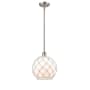 Innovations Lighting Large Farmhouse Rope 10" Wide Mini Pendant Brushed Satin Nickel / White Glass with White Rope
