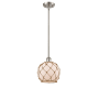 Innovations Lighting Farmhouse Rope 8" Wide Mini Pendant Brushed Satin Nickel / White Glass with Brown Rope