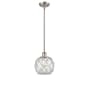 Innovations Lighting Farmhouse Rope 8" Wide Mini Pendant Brushed Satin Nickel / Clear Glass with White Rope