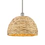 Innovations Lighting Woven Rattan 16" Wide Pendant Satin Nickel / Natural