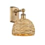 Innovations Lighting Woven Rattan 12" Tall Wall Sconce Brushed Brass / Natural