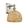 Innovations Lighting Woven Rattan 12" Tall Wall Sconce Satin Nickel / Natural