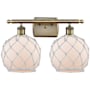Innovations Lighting Farmhouse Rope 2 Light 18" Wide Vanity Light Antique Brass / White Glass with White Rope