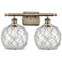 Innovations Lighting Farmhouse Rope 2 Light 18" Wide Vanity Light Antique Brass / Clear Glass with White Rope