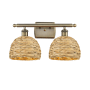 Innovations Lighting Woven Rattan 2 Light 18" Wide Vanity Light Antique Brass / Natural