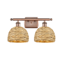 Innovations Lighting Woven Rattan 2 Light 18" Wide Vanity Light Antique Copper / Natural