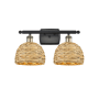 Innovations Lighting Woven Rattan 2 Light 18" Wide Vanity Light Black Antique Brass / Natural