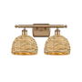 Innovations Lighting Woven Rattan 2 Light 18" Wide Vanity Light Brushed Brass / Natural