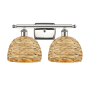 Innovations Lighting Woven Rattan 2 Light 18" Wide Vanity Light Polished Nickel / Natural